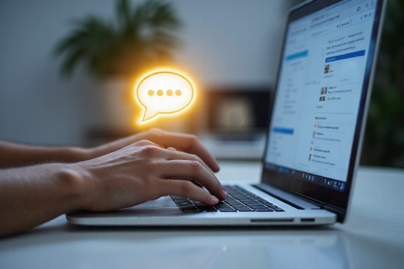 A person typing on a laptop with a thought bubble above, representing asking questions to an expert.