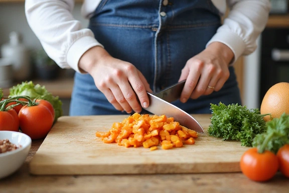 Someone preparing a healthy meal in a clean, modern kitchen, symbolizing practical meal planning.
