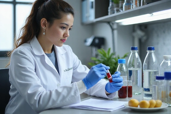 Scientist analyzing a blood sample in a lab, symbolizing nutritional testing.